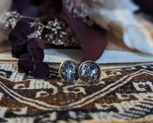 Boucle d'oreilles - Fleurs noir et blanche